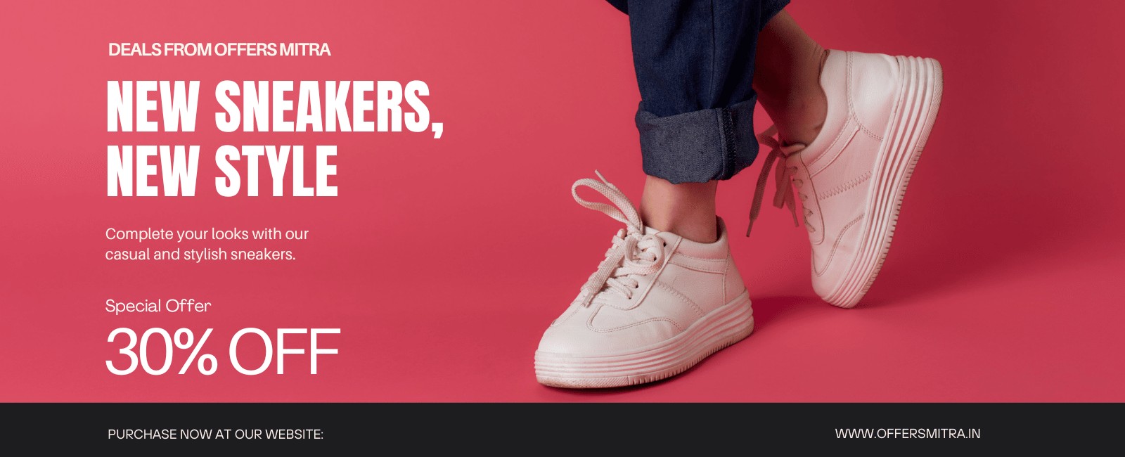 Pink White Bold Shoes Product Promotion Landscape Banner